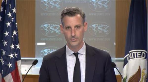 State Department Press Secretary Ned Price is seen answering questions during a daily press briefing at the department in Washington on March 9, 2023 in this captured image. (Yonhap)