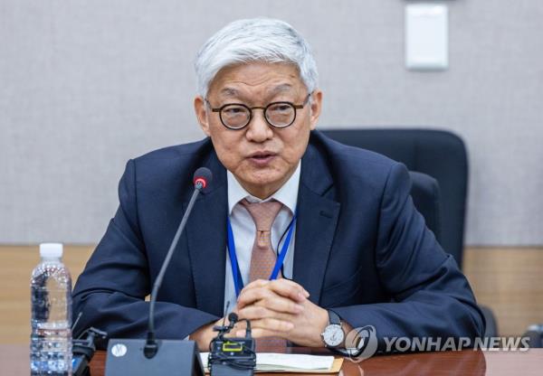 South Korean Ambassador to Japan Yun Duk-min speaks during a press co<em></em>nference at the foreign ministry in Seoul on March 27, 2023, while attending an annual gathering of heads of overseas South Korean missions. The meeting runs for five days. (Yonhap)