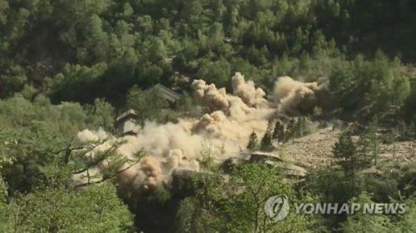 This file photo taken in May 2018 shows the demolition of North Korea's Punggye-ri nuclear testing facility. (Yonhap)