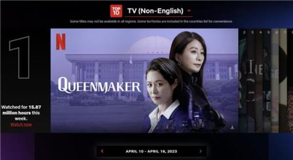 韩国政治剧《皇后》(Queenmaker)在Netflix的非英语电视剧排行榜上排名第一
