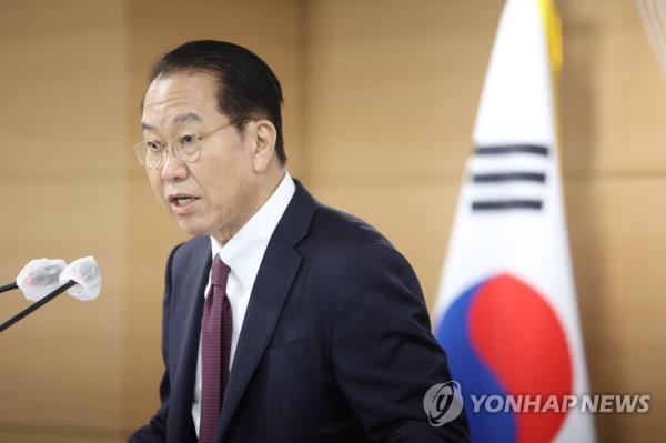 In this file photo, Unification Minister Kwon Young-se speaks at a press co<em></em>nference at the government complex building in Seoul on April 11, 2023. (Yonhap)