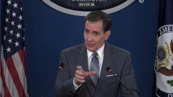 John Kirby, Natio<em></em>nal Security Council coordinator for strategic communications, is seen speaking during a press briefing at the Washington Foreign Press Center on April 24, 2023 in this captured image. (Yonhap)