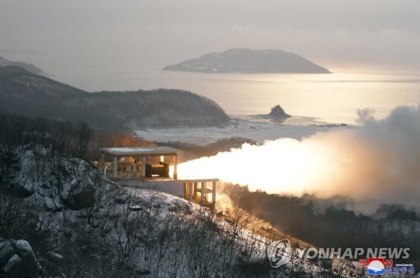 This file photo released by the North's Korean Central News Agency shows a ground test of a 