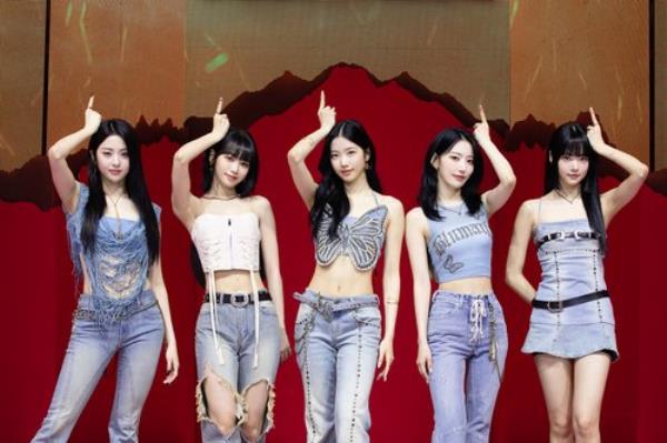 K-pop girl group Le Sserafim poses during a media showcase event in Seoul on May 1, 2023, for its first full-length album, 