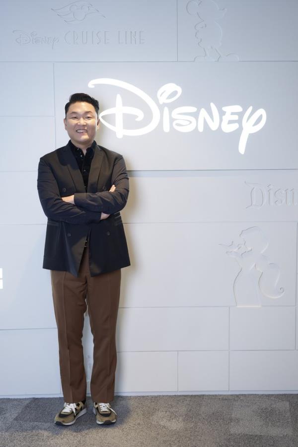 South Korean rapper Psy poses for a photo during an o<em></em>nline press co<em></em>nference on May 9, 2023, in this photo provided by the Walt Disney Company Korea. (PHOTO NOT FOR SALE) (Yonhap)