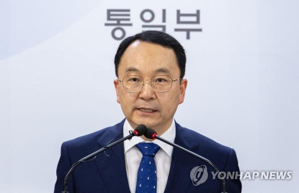 Koo Byoung-sam, spokesperson for the unification ministry, speaks during a regular press briefing at the government complex in Seoul on July 3, 2023. (Yonhap)