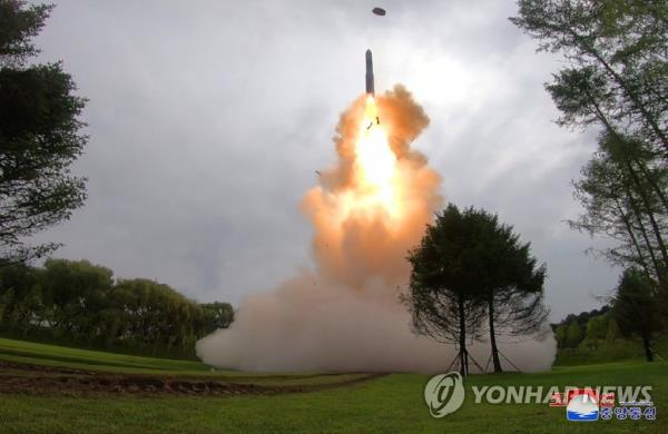 North Korea fires a Hwasong-18 solid-fuel interco<em></em>ntinental ballistic missile (ICBM) on July 12, 2023, in this photo released by the North's official Korean Central News Agency. (For Use o<em></em>nly in the Republic of Korea. No Redistribution) (Yonhap)