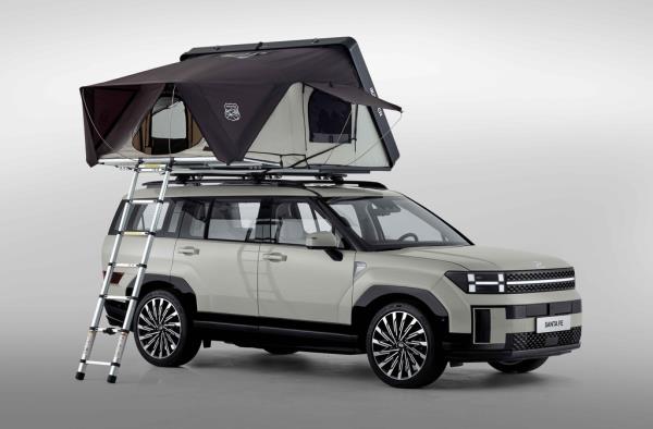 This file photo offered by Hyundai Motor shows a new Santa Fe SUV outfitted with camping equipment. (PHOTO NOT FOR SALE)(Yonhap)