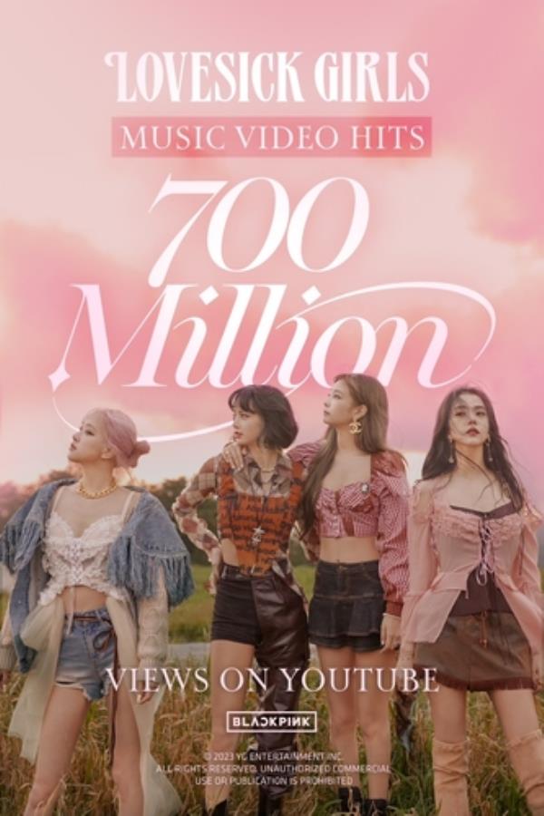 BLACKPINK的《相思少女》mv在YouTube上的点击量突破7亿