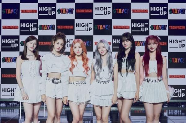 K-pop girl group STACY poses during a media showcase for 