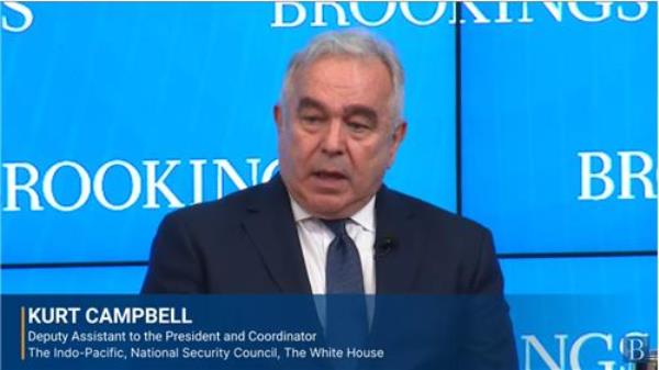 Kurt Campbell, NSC coordinator for Indo-Pacific affairs, is seen speaking at a seminar hosted by the Brookings Institution in Washington on Aug. 16, 2023 in this captured image. (Yonhap)