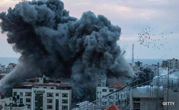 Israeli air strikes on Gaza began soon after the Hamas attack and co<em></em>ntinued overnight and into Sunday, destroying the groups offices and training camps, along with houses and other buildings.