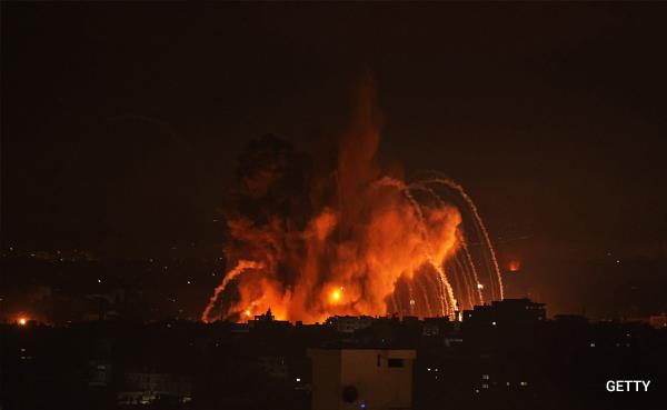 Smoke and flames rise after Israeli forces airstrikes as clashes co<em></em>ntinue between Israeli forces and Hamas armed groups at various locations of Gaza 