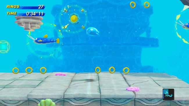 So<em></em>nic using the Water Chaos Emerald Power in So<em></em>nic Superstars
